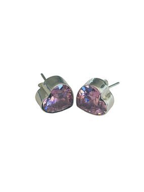 Taxco Mexico .925 Sterling Silver Pink Stone Heart Stud Earrings| 1CM| 4.07 G